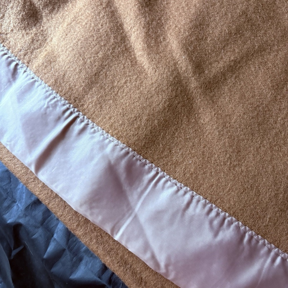 Vintage 100% Wool Satin Edge Extra Large Blanket Chocolate Brown - Picture 3 of 5